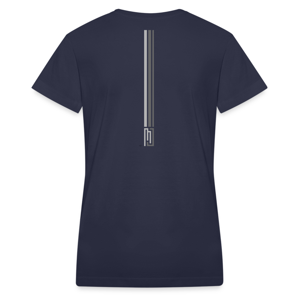 MJ Crest - Back Stripe -V Neck Tee - Womens - MJ509 - navy