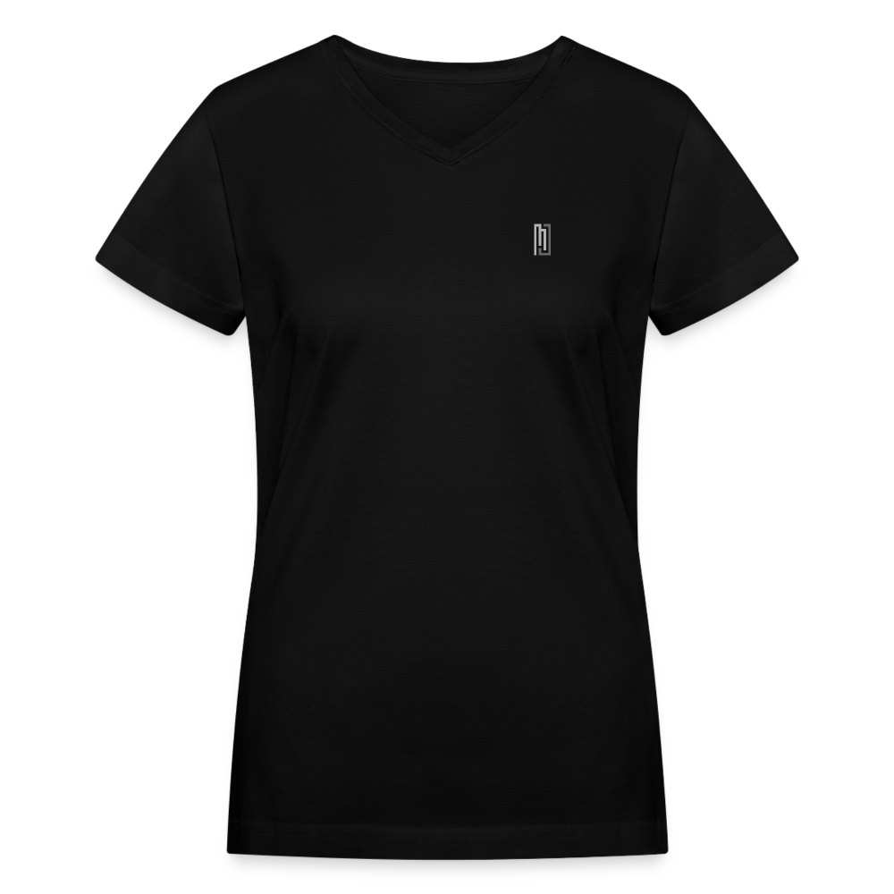 MJ Crest - Back Stripe -V Neck Tee - Womens - MJ509 - black